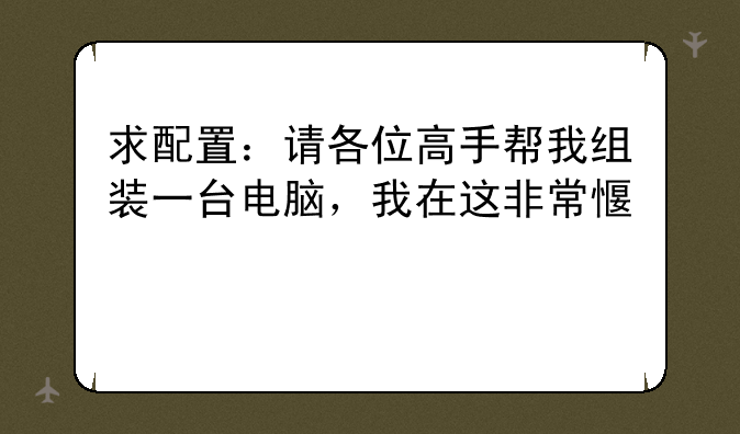 求配置：请各位高手帮我组装一台电脑，我在这非常感谢您们